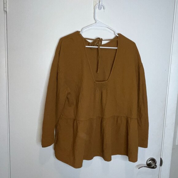 Madewell Womens Mustard Yellow Textured Long Sleeve Tunic Top By Wanderer 1X - Picture 4 of 10